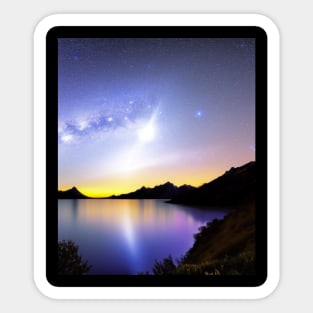 Ai Generated Art Scenery - Lakeside Starry Night Sky Sticker